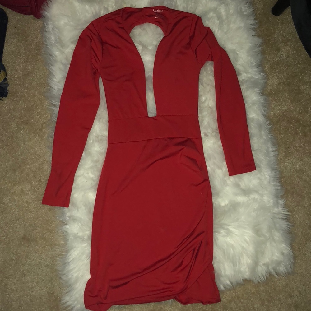 Red Plunge Bodycon Dress